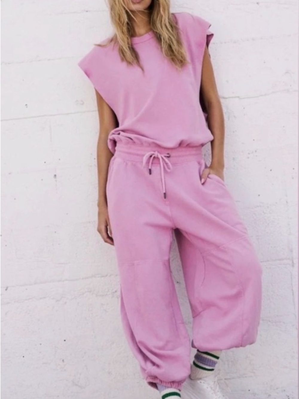 Free People Pink Cozy Drawstring Track Pants